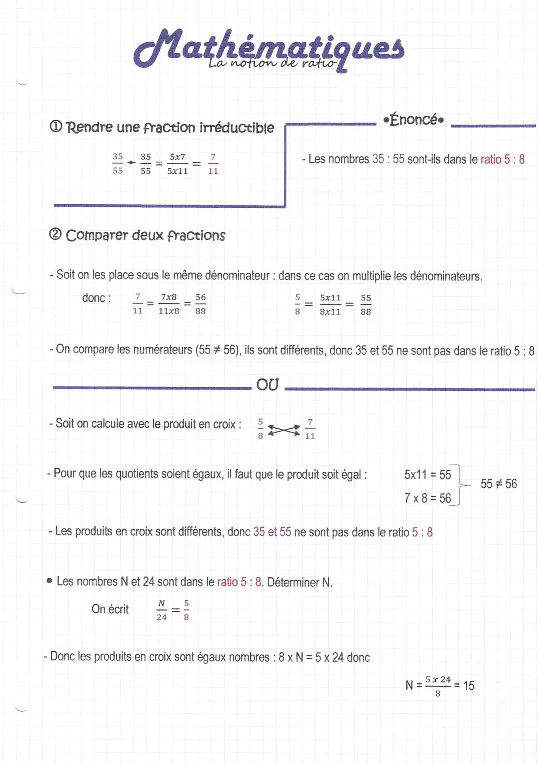 Apprends à comparer des fractions et utiliser le produit en croix pour les ratios !