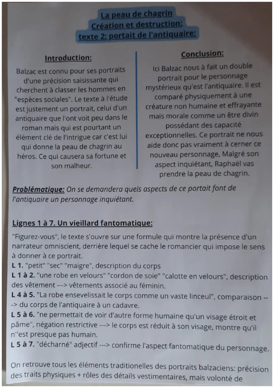 La peau de chagrin
Création et destruction:
texte 2: portait de l'antiquaire:
Introduction:
Balzac est connu pour ses portraits
d'une précis