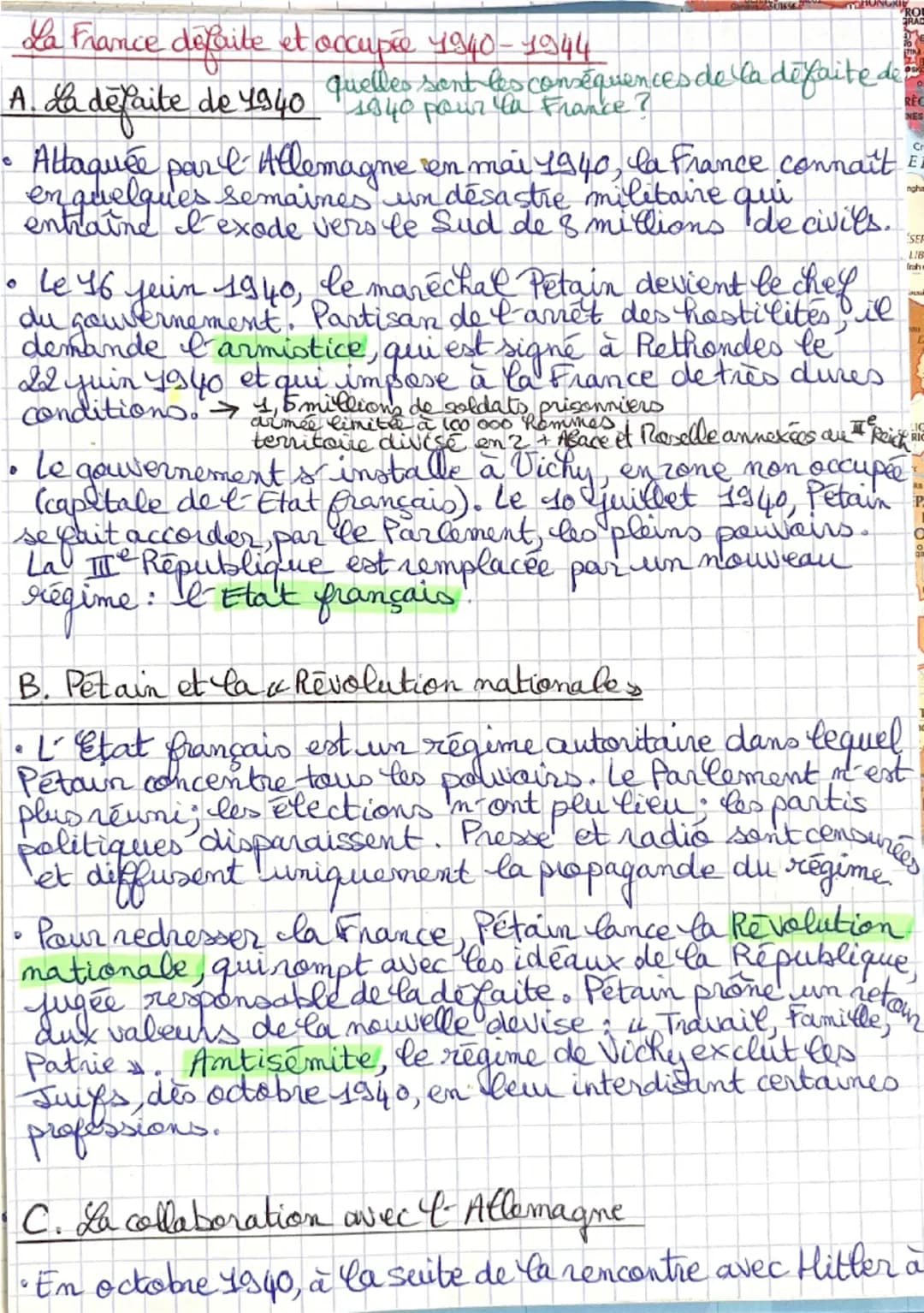 Ganava U165E
MHUNGRIE
RO
La France défaite et
occupée 1940-1944
A.
7. La défaite de 1840
quelles sont les conséquences de la défaite des
184