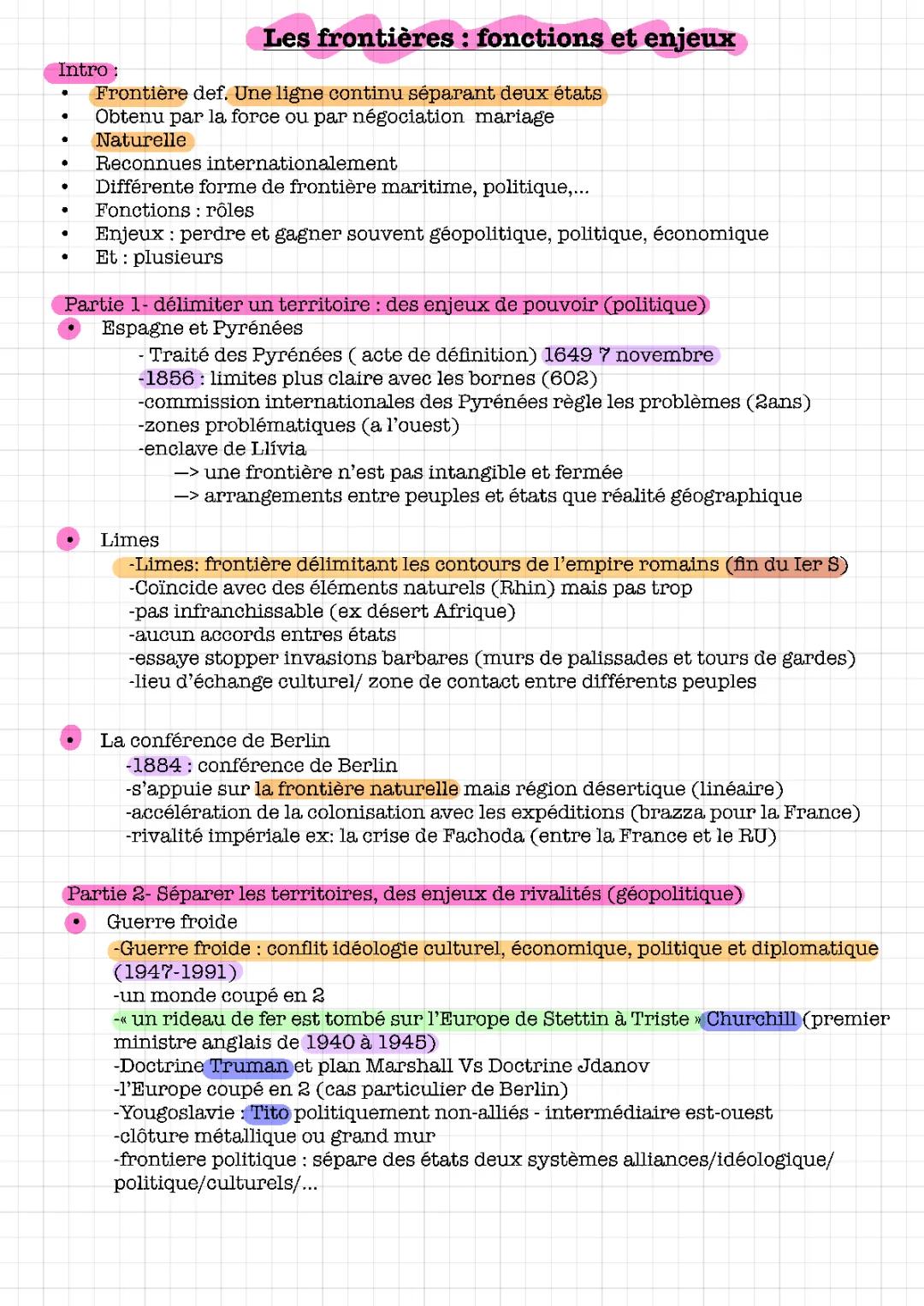 Les frontières : fonctions et enjeux - Dissertation et Cours HGGSP PDF