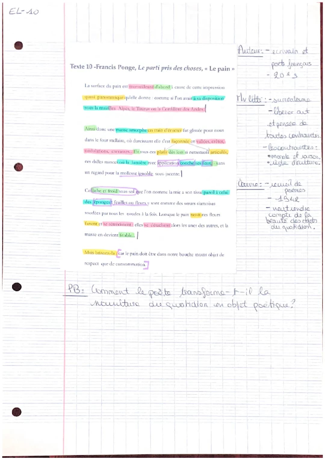 Étude linéaire. Ponge, Le pain.