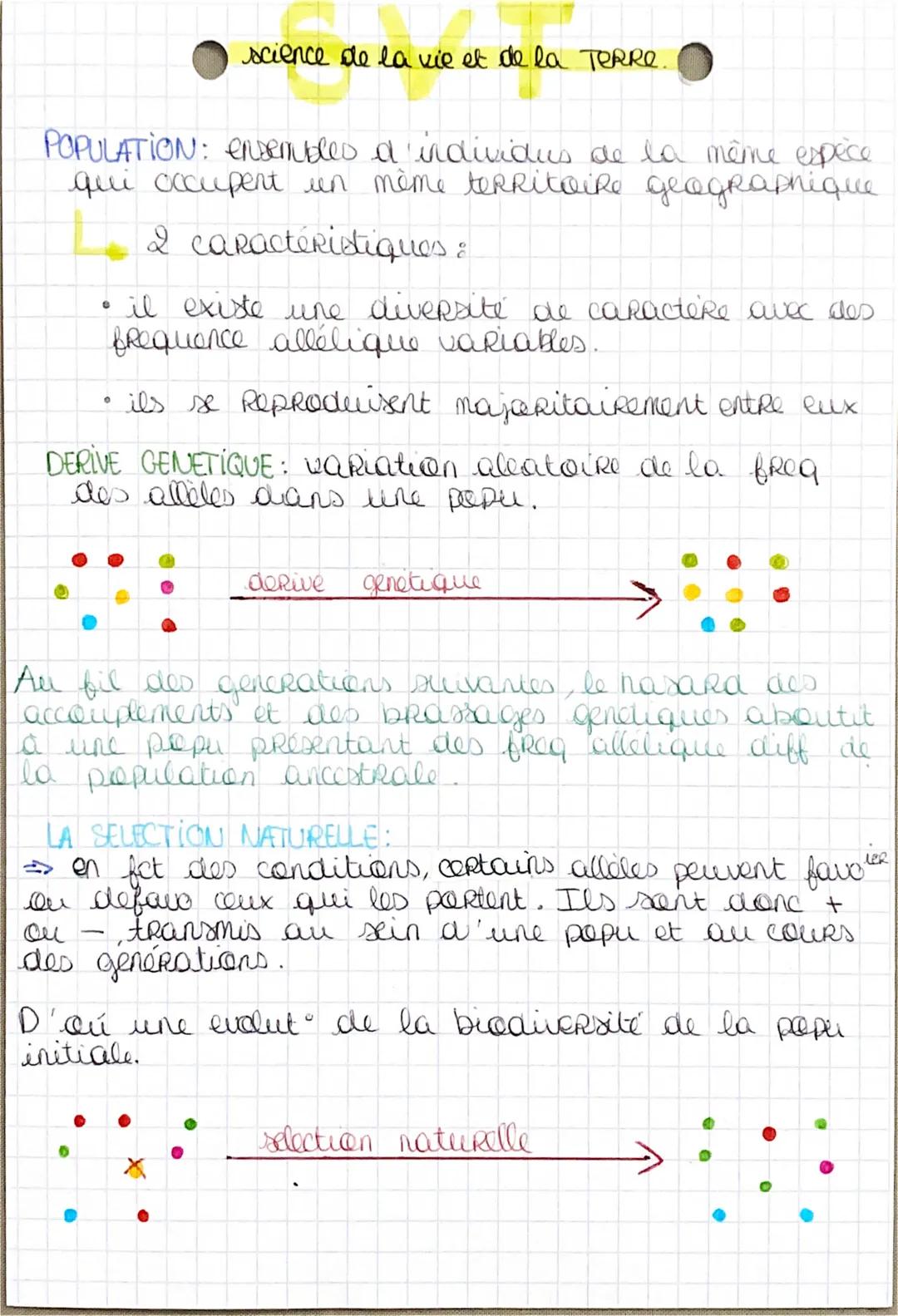 science de la vie et de la TeRRe.
POPULATION: ensembles a individus de la même espèce
qui occupent un même territoire geographique
2 caracté