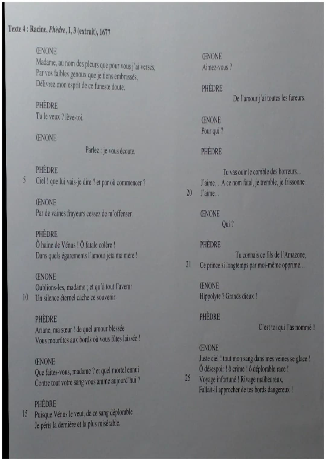 Texte
CENONE
Madame, au nom
des pleurs que pour
vous j'ai versés,
Par vos faibles
genoux que je tiens
embrassés,
Délivrez mon esprit
de ce f