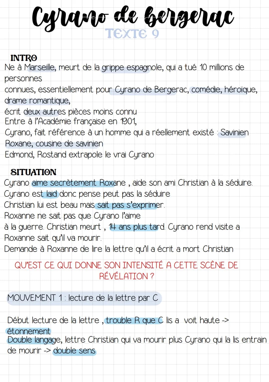 Cyrano de bergerac
TEXTE 9
INTRO
Ne à Marseille, meurt de la grippe espagnole, qui a tué 10 millions de
personnes
connues, essentiellement p