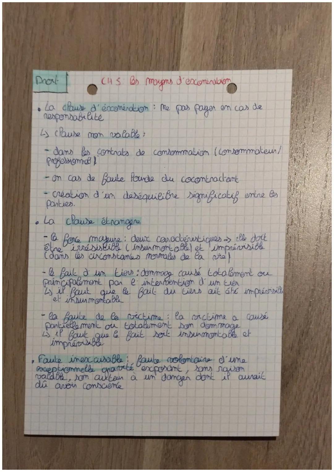 Drort

CHS Bs moyens d'escomination

- La clause d'éccomération : me pas payer en cas de
responsabilite

↳ Pause mon valable:

- dans les co