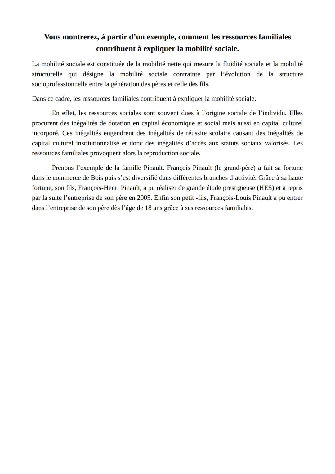 Distinguez la mobilité sociale intergénérationnelle de la mobilité sociale
professionnelle et géographique.
La mobilité intergénérationnelle