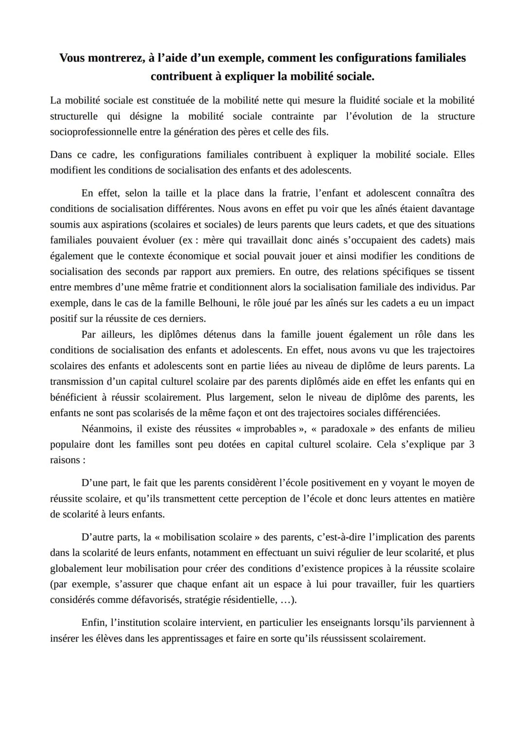 Distinguez la mobilité sociale intergénérationnelle de la mobilité sociale
professionnelle et géographique.
La mobilité intergénérationnelle