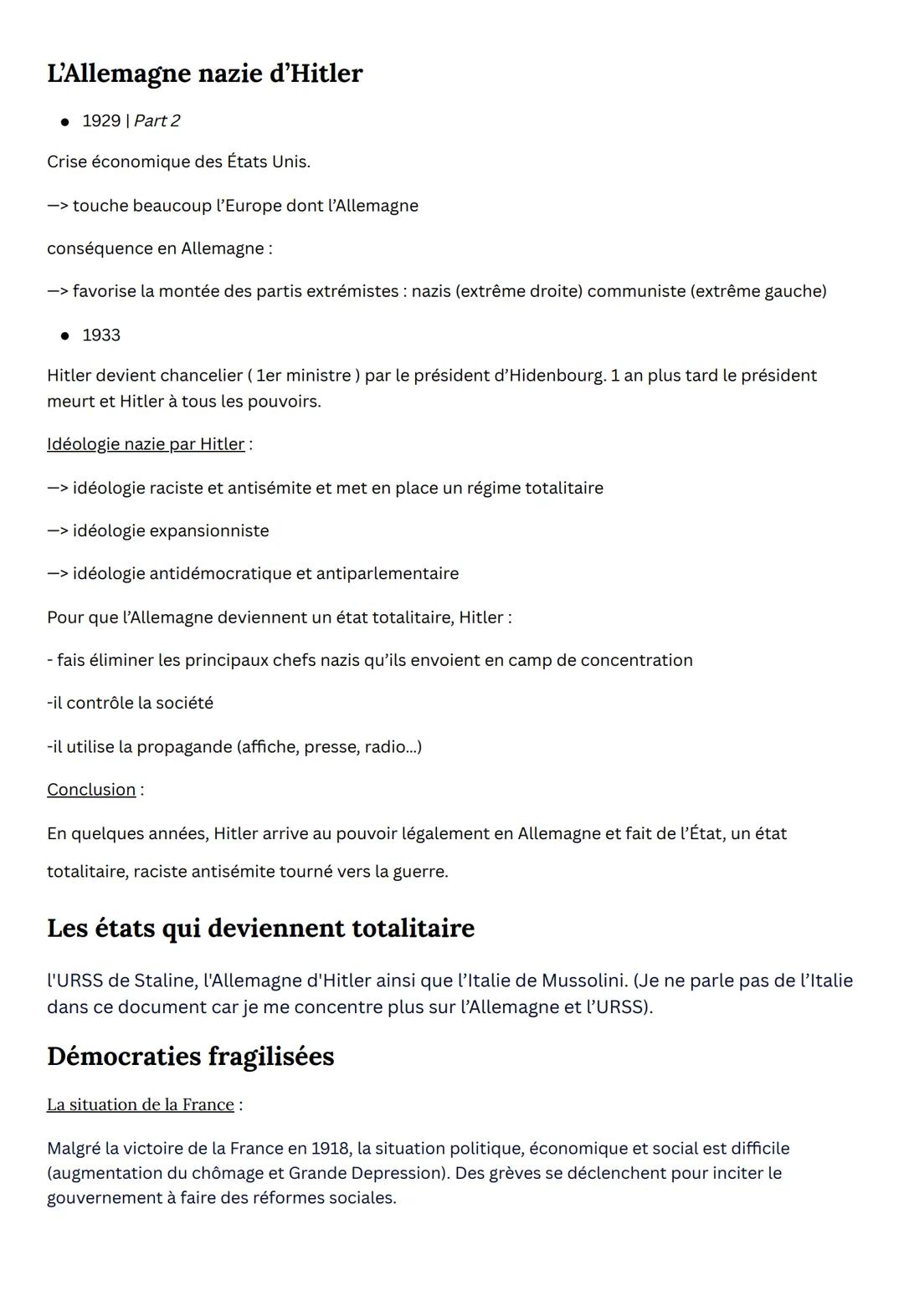 Histoire
Expériences totalitaires et démocraties fragilisées
Vocabulaire
*Régime totalitaire : système politique dans lequel l'état exerce u
