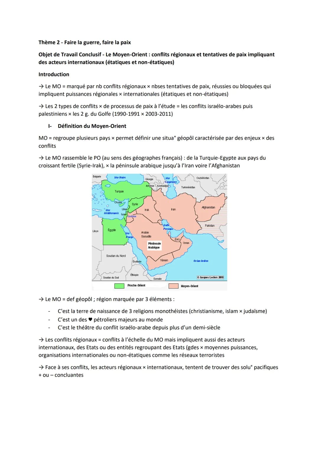 Thème 2 - Faire la guerre, faire la paix
Objet de Travail Conclusif - Le Moyen-Orient : conflits régionaux et tentatives de paix impliquant
