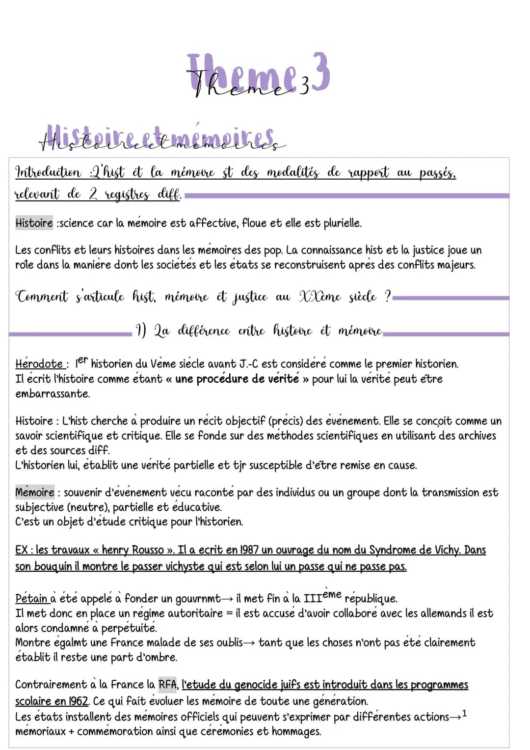 theme; 3
Histoire etemémoines,
Introduction :Q'hist et la mémoire st des modalités de rapport au passés,
relevant de 2 registres diff.
Histo