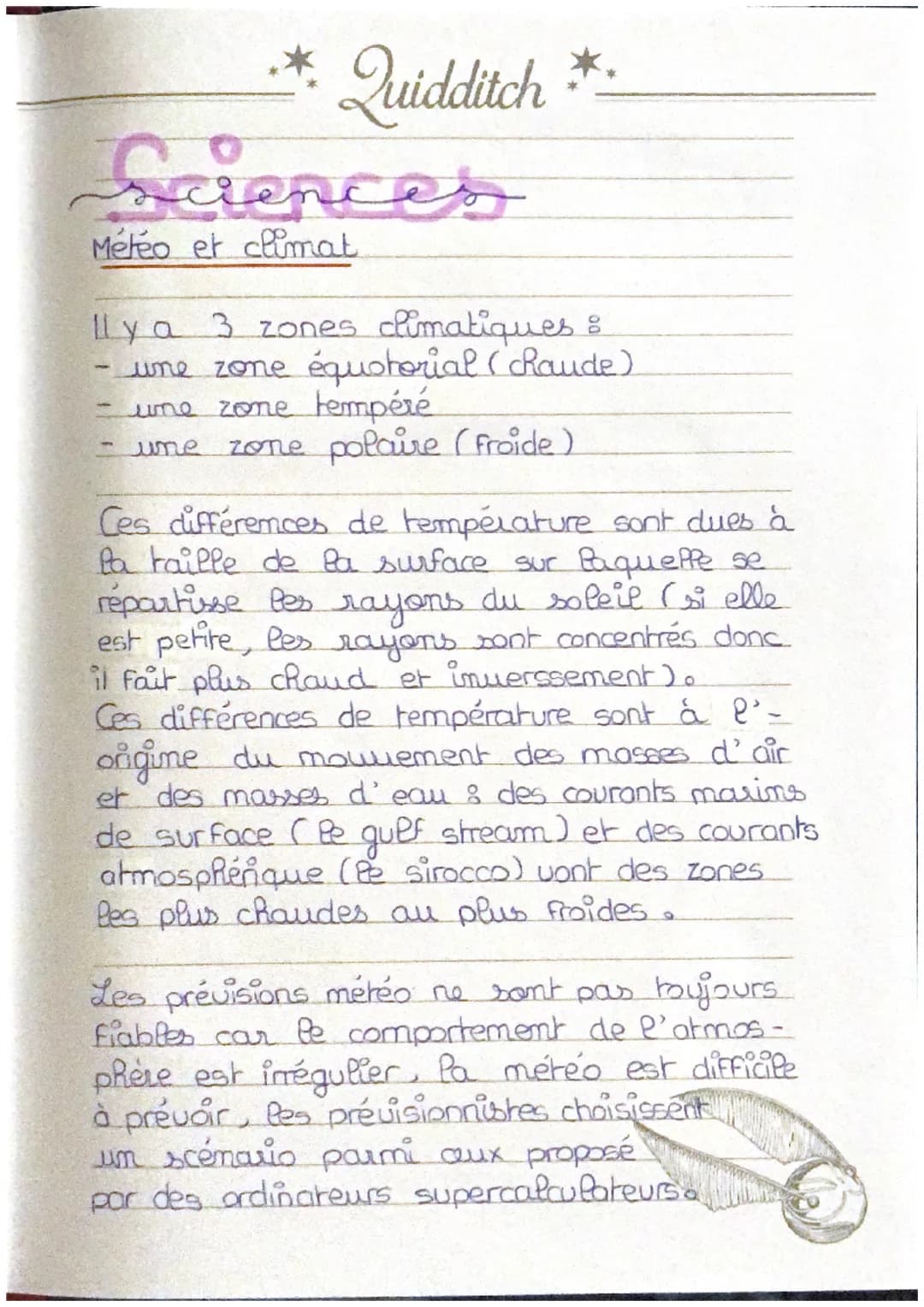 * Quidditch **
Sciences
Météo et climat
lly a 3 zones climatiques :
- une zone équatorial (cRaude)
une zone tempéré
une zone polaire (froide