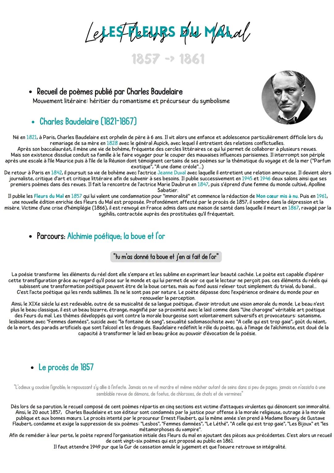 Fiche de révision Les Fleurs du Mal