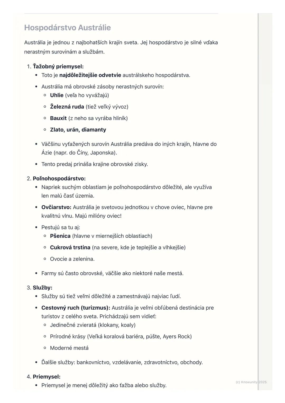 # Obyvateľstvo a hospodárstvo
Austrálie

1. Prehľad obyvateľstva a hospodárstva
Austrálie

Austrália je obrovský kontinent, ale žije tam pre
