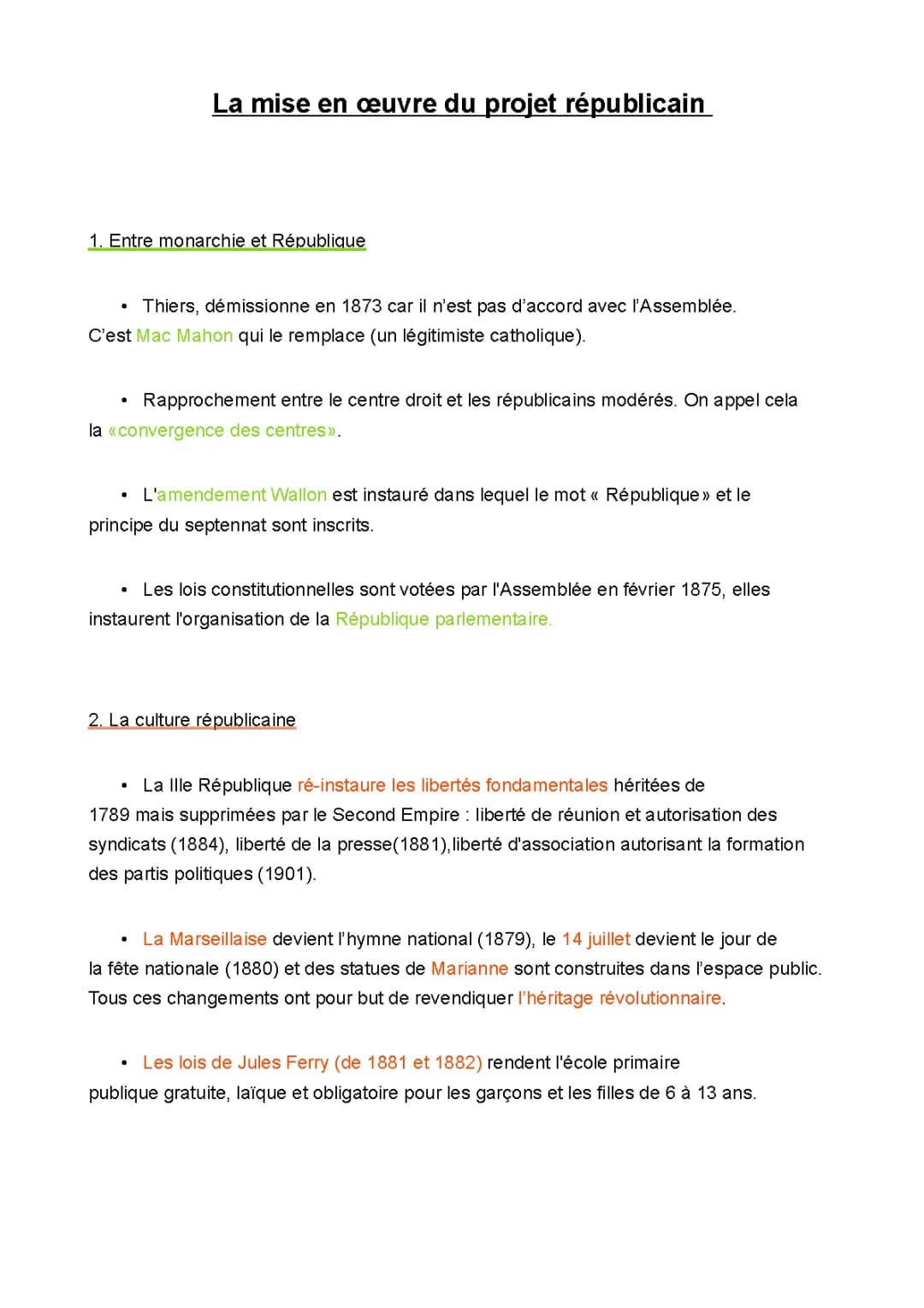 La mise en œuvre du projet républicain 