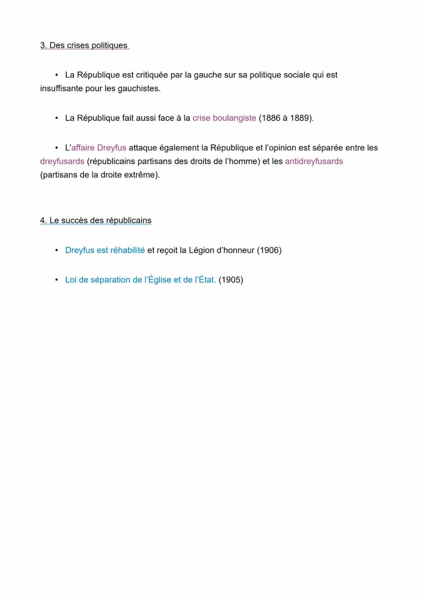 La mise en œuvre du projet républicain
1. Entre monarchie et République
• Thiers, démissionne en 1873 car il n'est pas d'accord avec l'Assem