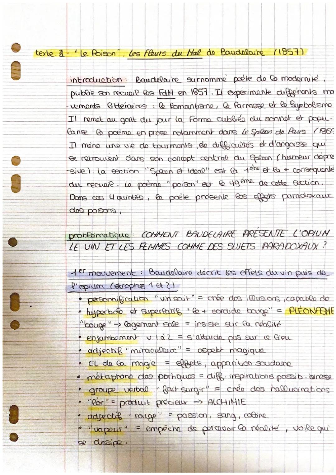 ↓
texte a Le Poison' Les Fleurs du Mal de Baudelaire (1857)
introduction: Baudelaire surnommé poète de la modernite,
publie son recueil tos 