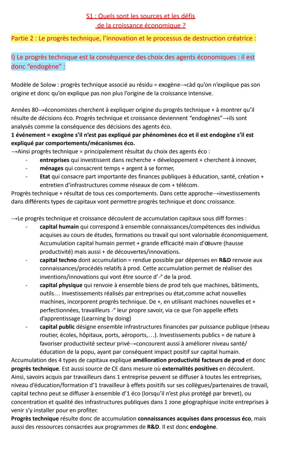 S1 : Quels sont les sources et les défis
de la croissance économique ?
Partie 2: Le progrès technique, l'innovation et le processus de destr