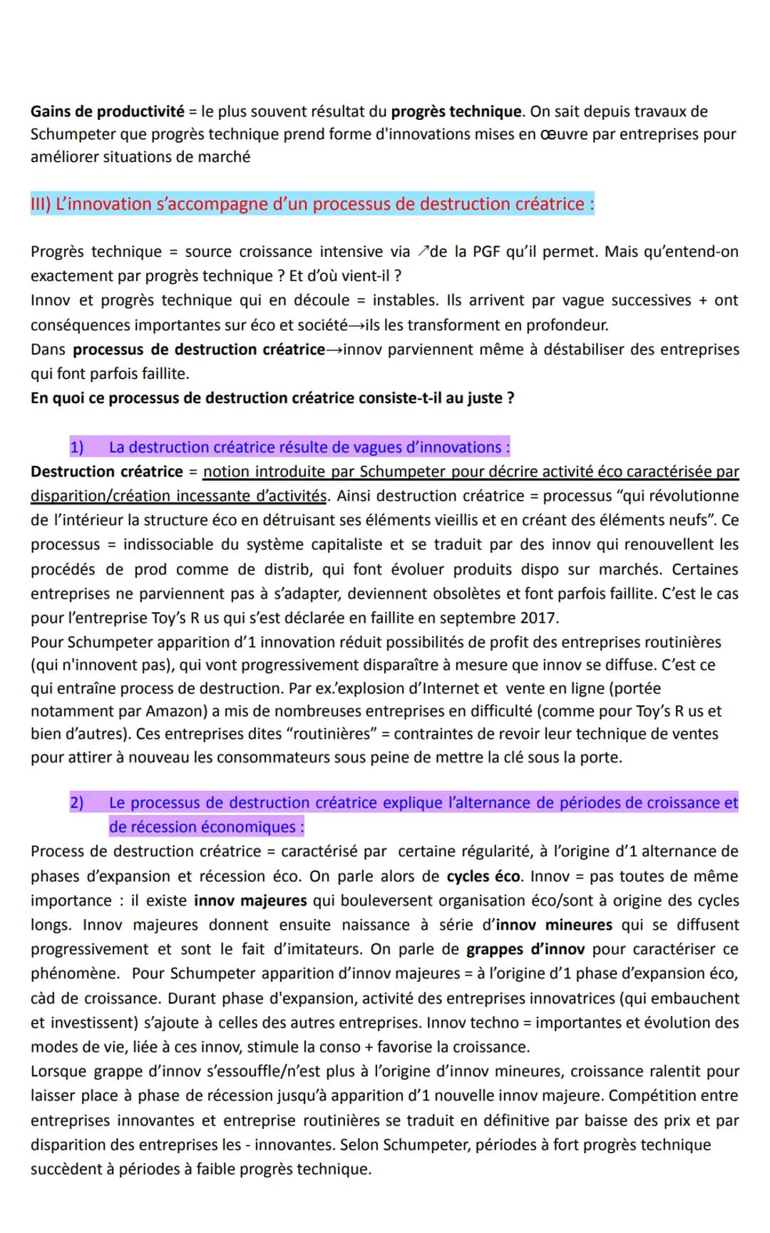 S1 : Quels sont les sources et les défis
de la croissance économique ?
Partie 2: Le progrès technique, l'innovation et le processus de destr