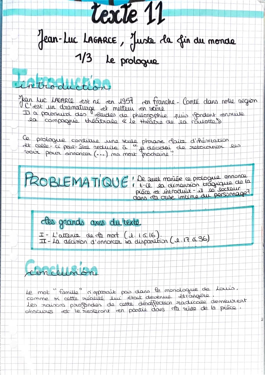 texte 11
Jean-Luc LAGARCE, Juste la fin du monde
1/3 Le prologue
introduction
Jean Luc LAGARCe est né en 1957 en franche-Comte dans notre ré