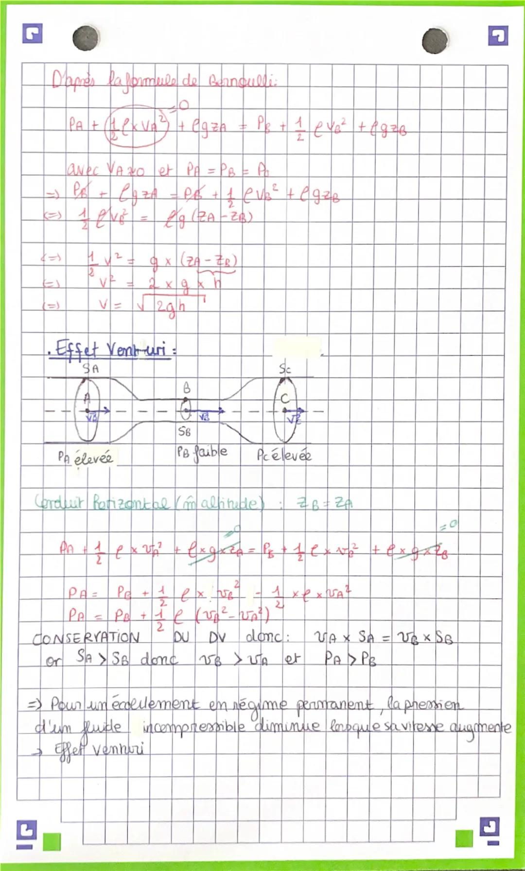 ## MECANIQUE DES FLUIDES

RÉVISIONS 1ère :

• loi de la statique des fluides:
$P_1 + \rho g x z_1 = P_2 + \rho g x z_2$
$\implies \Delta P =
