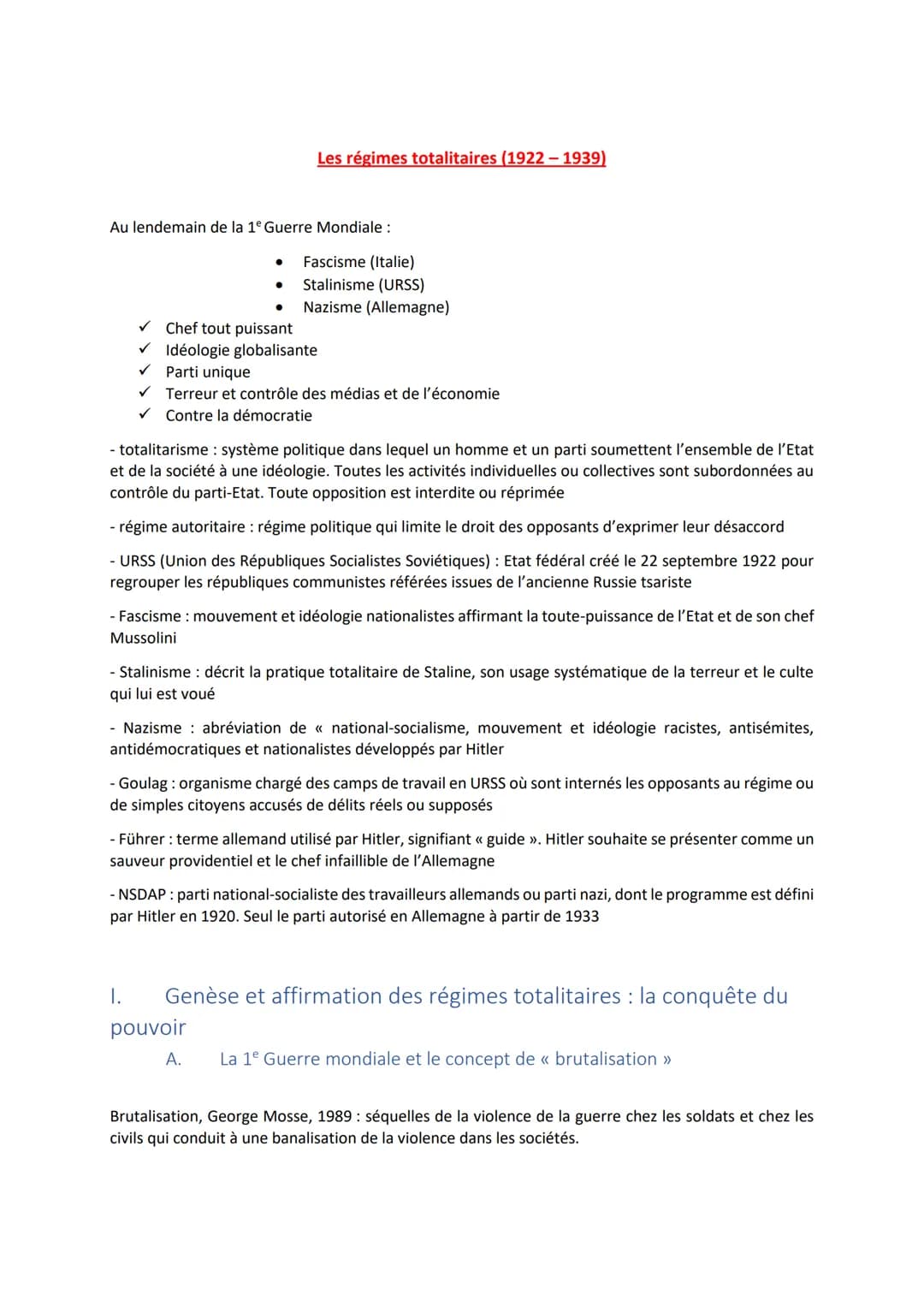 Table des matières
I.Génèse et affirmation des régimes totalitaires : la conquête du pouvoir
A.La 1e Guerre mondiale et le concept de « brut