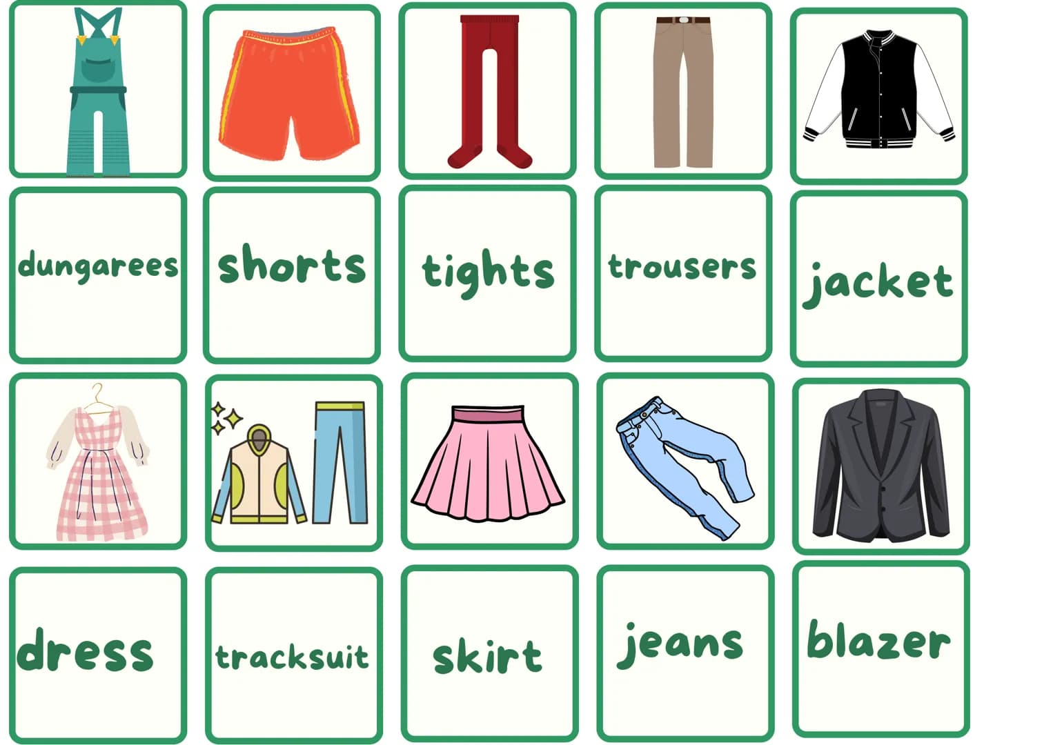 Л
dungarees shorts tights trousers jacket
Ball
dress tracksuit skirt jeans blazer CEITES
coat
T-shirt
7
hoodie jumper top scarf gloves
shirt