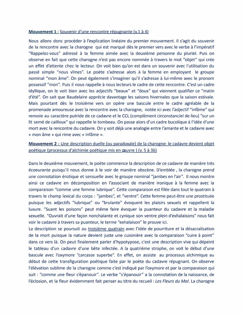 Explication linéaire n°2: "Une Charogne", Spleen et Idéal, Les FDM, 1861
Objet d'étude : La poésie
Parcours : Alchimie poétique : la boue et