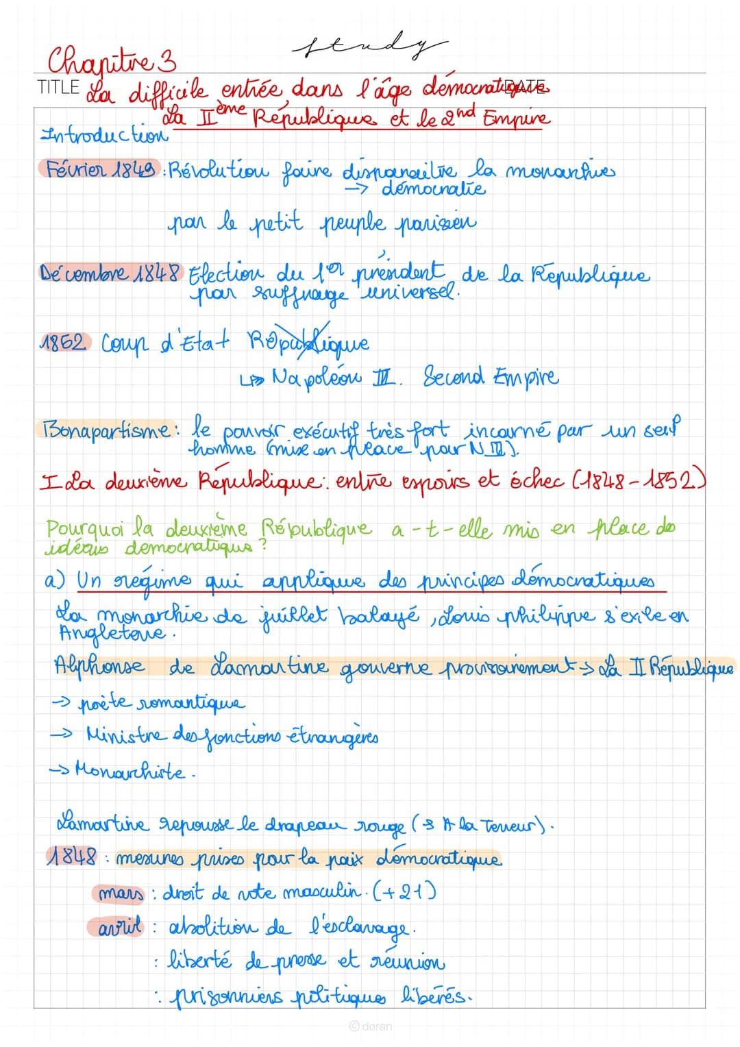 study
Chapitre 3
TITLE La difficile entrée dans l'age democration with
La II ème République et le 2nd Empire
Introduction
Février 1849 : Rév