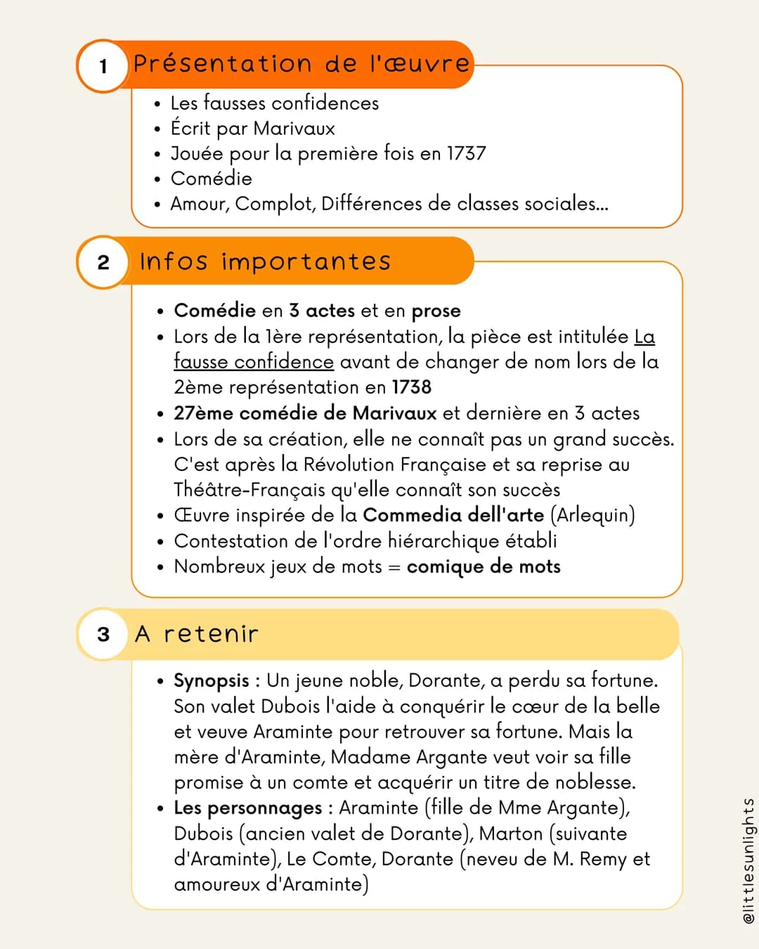 1 Présentation de l'œeuvre
• Les fausses confidences
Écrit
par Marivaux
Jouée pour la première fois en 1737
• Comédie
• Amour, Complot, Diff