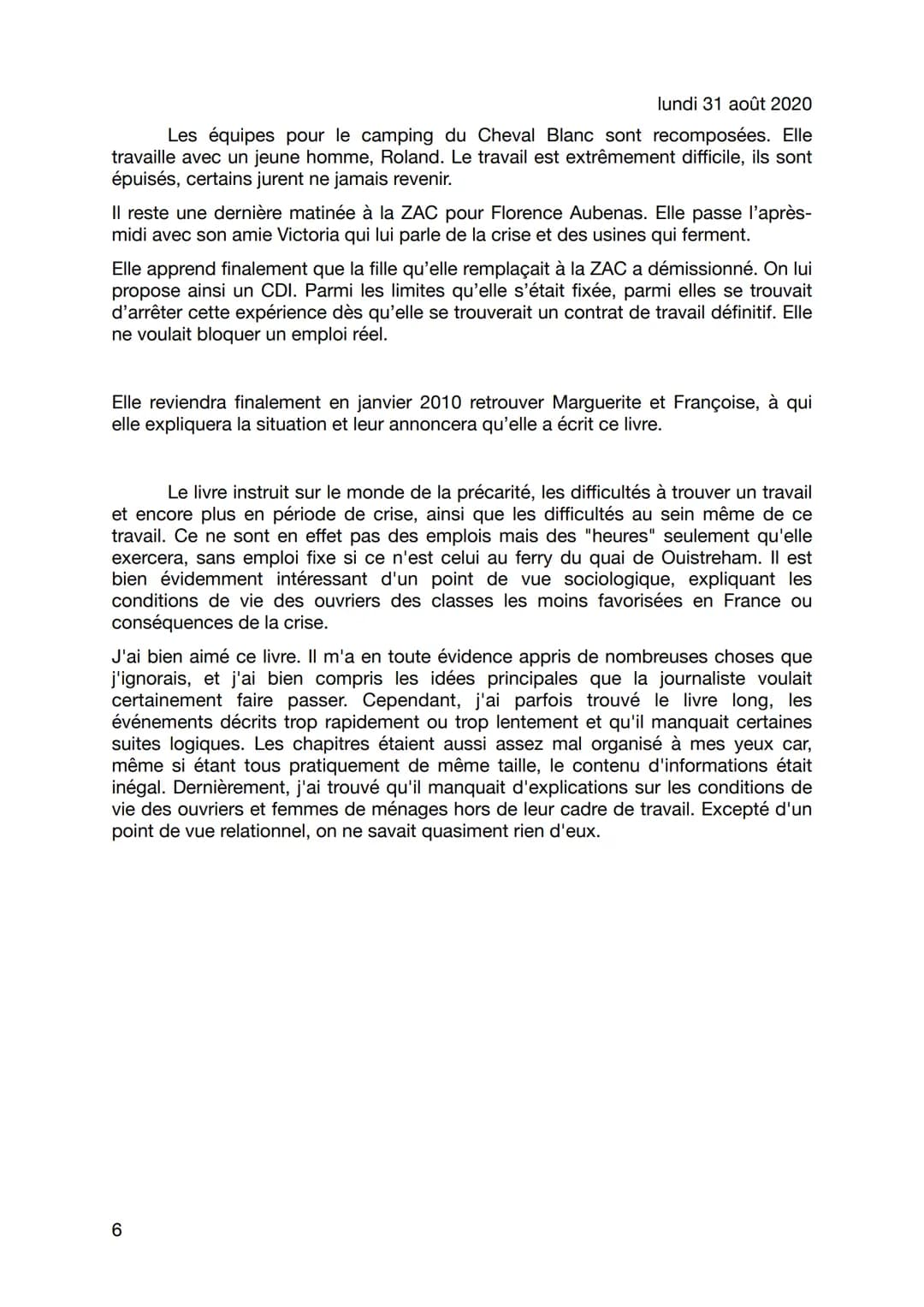 lundi 31 août 2020
Fiche de lecture ; Le quai de Ouistreham, Florence
Aubenas
Perle Fainas-Martin
Florence Aubenas est journaliste. Elle a d