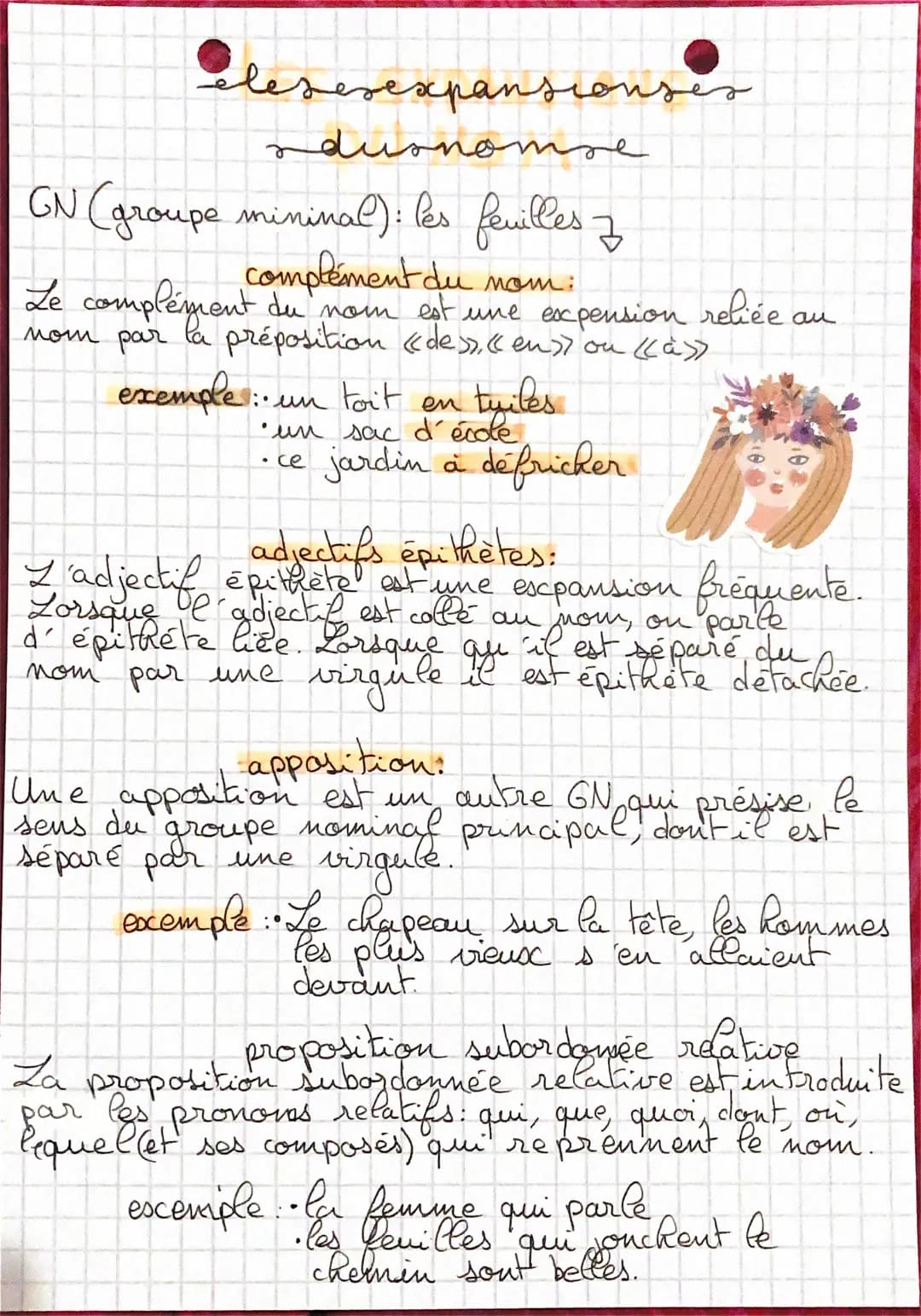 dlesexexpansionse
dusnomse
r
GN (groupe mininal): les feuilles 7
complément du nom:
Le complément du nom est une expension reliée
nom par la