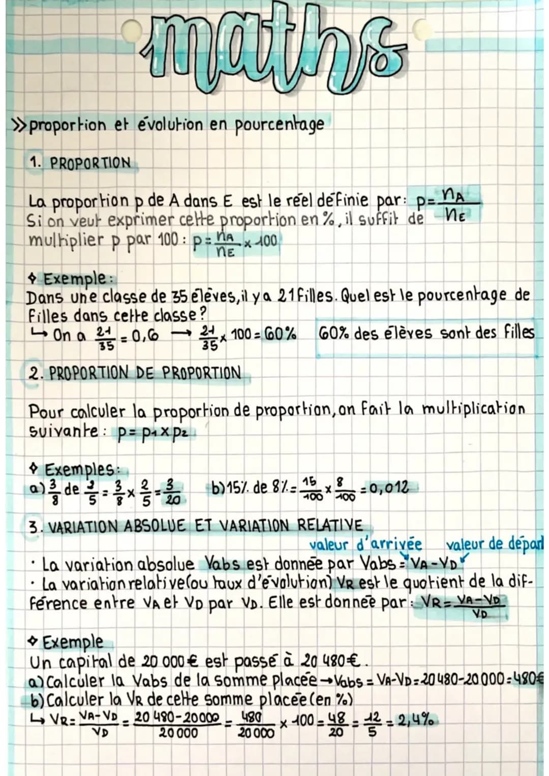 Proportion et évolution en pourcentage 