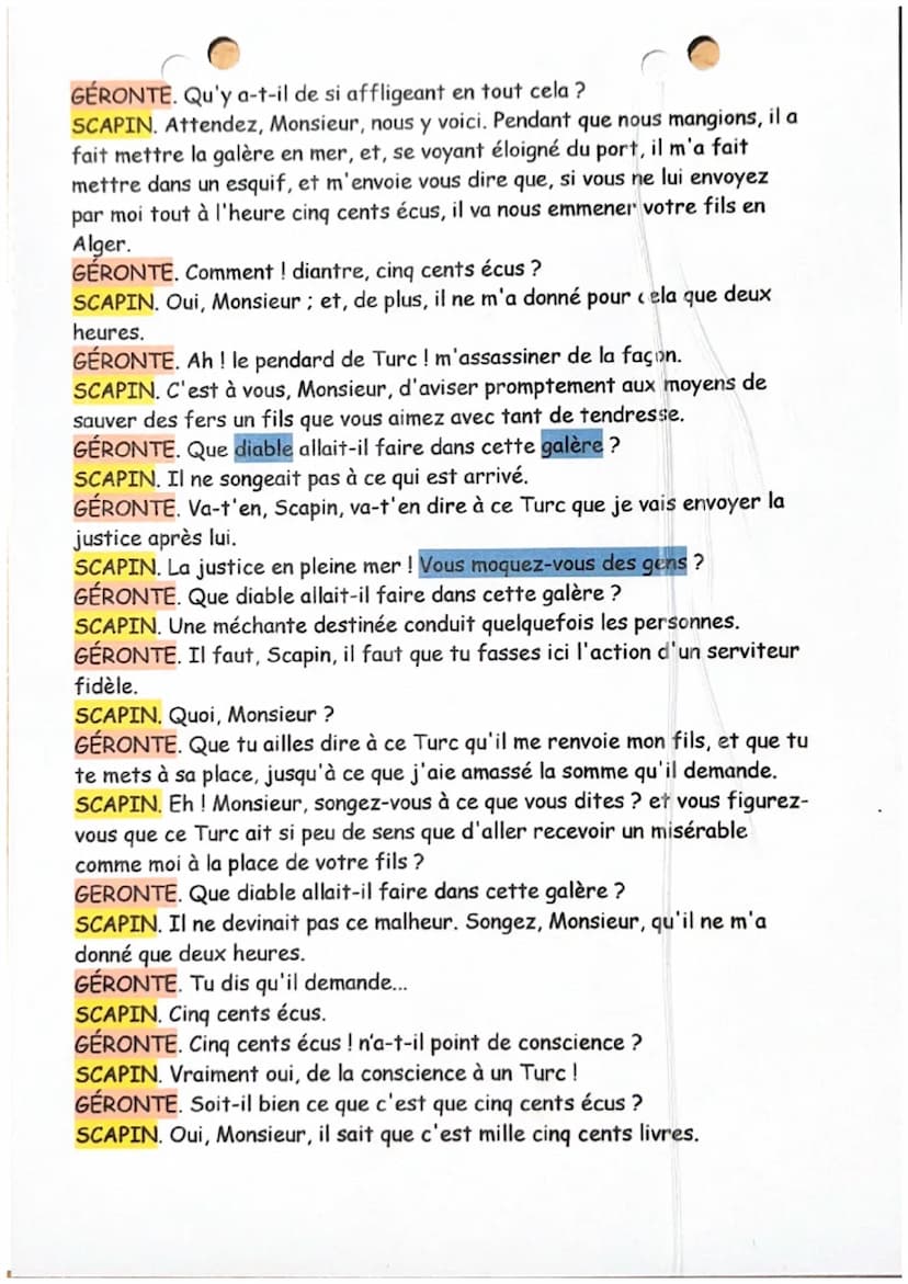 ACTE 2, SCENE 7
Molière
Scapin, géronte
SCAPIN, feignant de ne pas voir Géronte. Ô Ciel ! ô disgrâce imprévue ! ô
misérable père ! Pauvre Gé