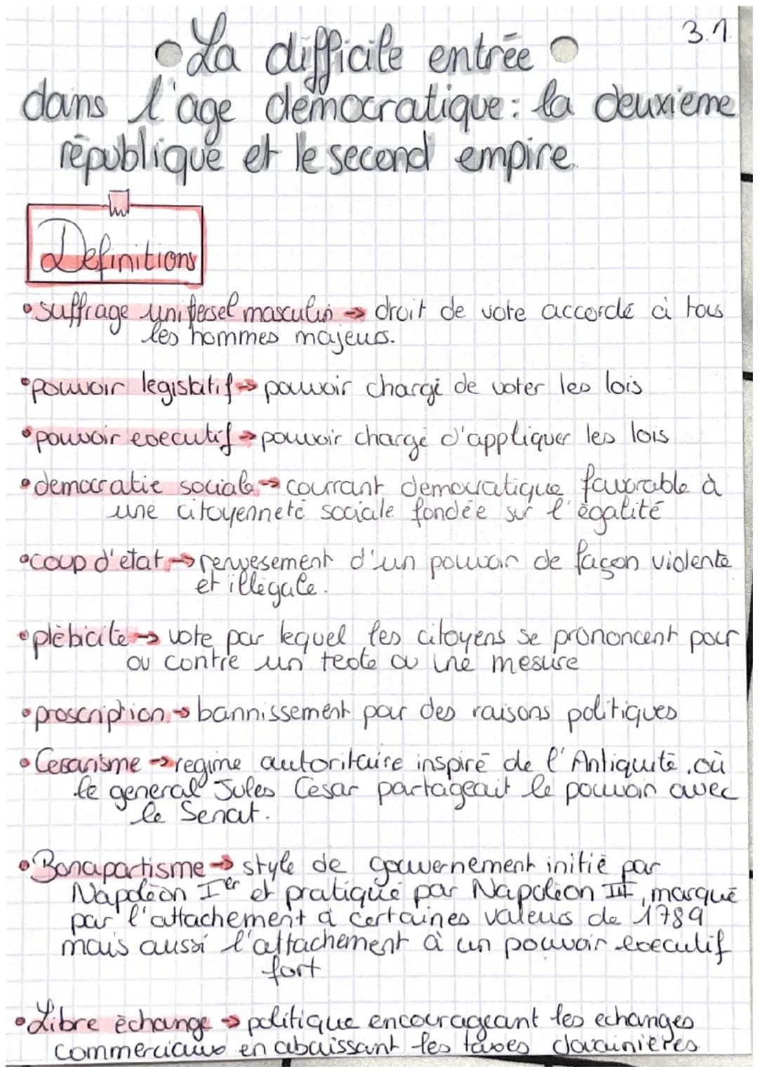 3.1.
•La difficile entrée
dans l'age democratique: la deuxième
république et le second empire.
tut
Definitions
• Suffrage unifersel masculin