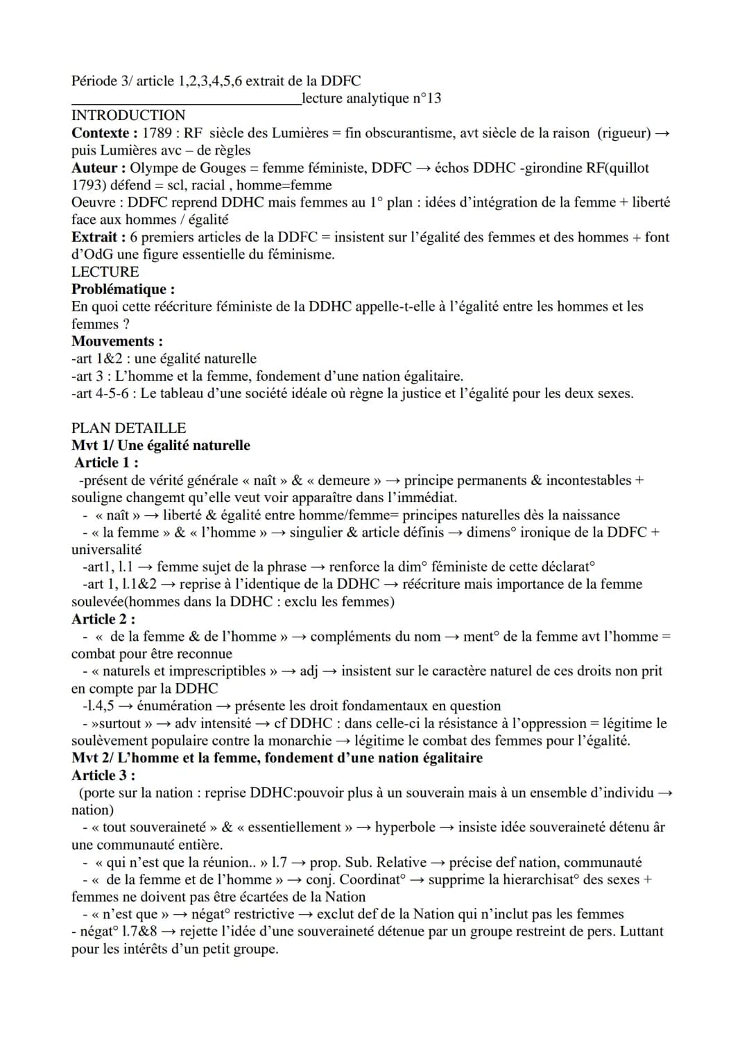 Période 3/ article 1,2,3,4,5,6 extrait de la DDFC
INTRODUCTION
Contexte : 1789: RF siècle des Lumières = fin obscurantisme, avt siècle de la