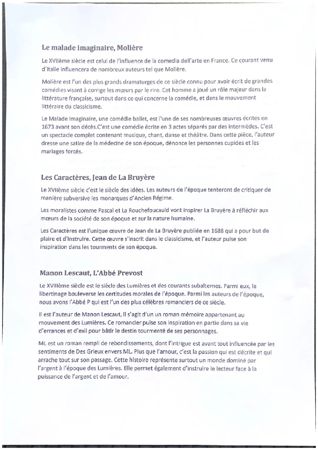 Dissertation Le Malade Imaginaire, Les Caractères, Les Fleurs du Mal: Analyse et Résumé PDF