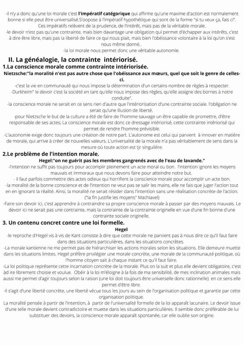 chapitre 5 : Le devoir n'est il qu'une
contrainte ?
Définition " le devoir" : - devoir moral (comment dois je agir vis à vis de mon prochain