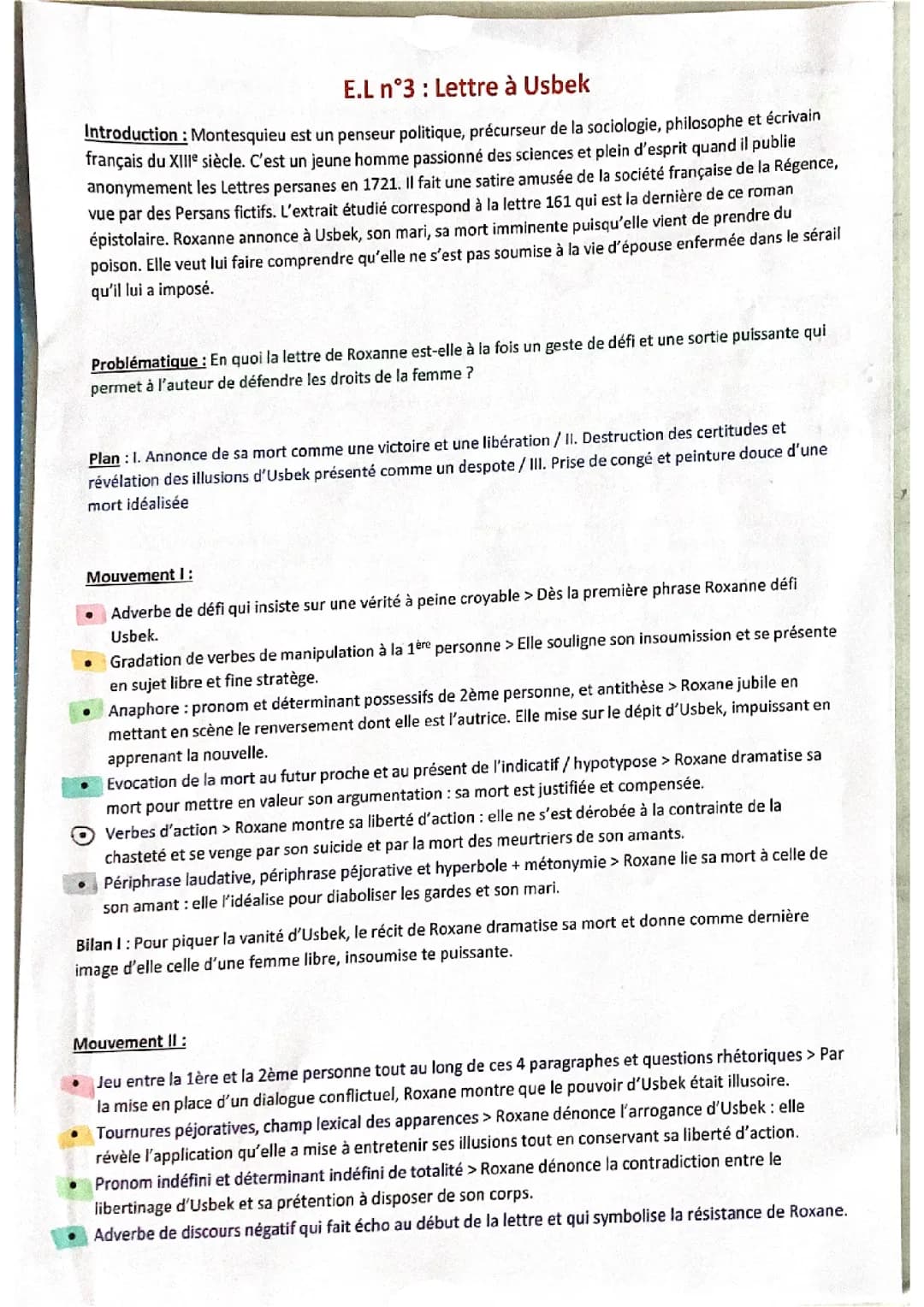 Analyse linéaire lettre 161 des lettres persanes 