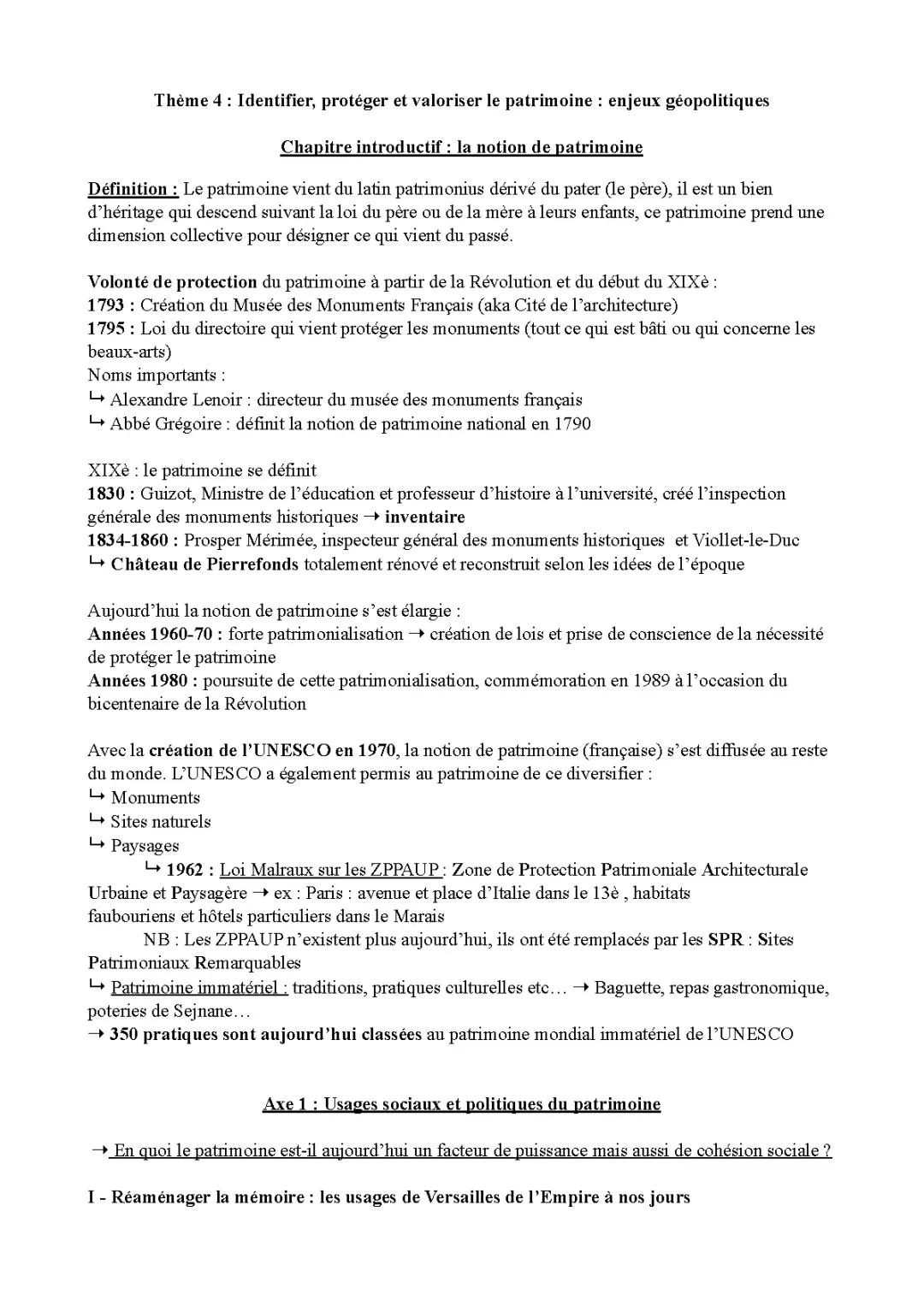 Fiche de Révision PDF - Le Patrimoine HGGSP: Axes 1 et 2, Cours, Dissertation Corrigée et Plus!