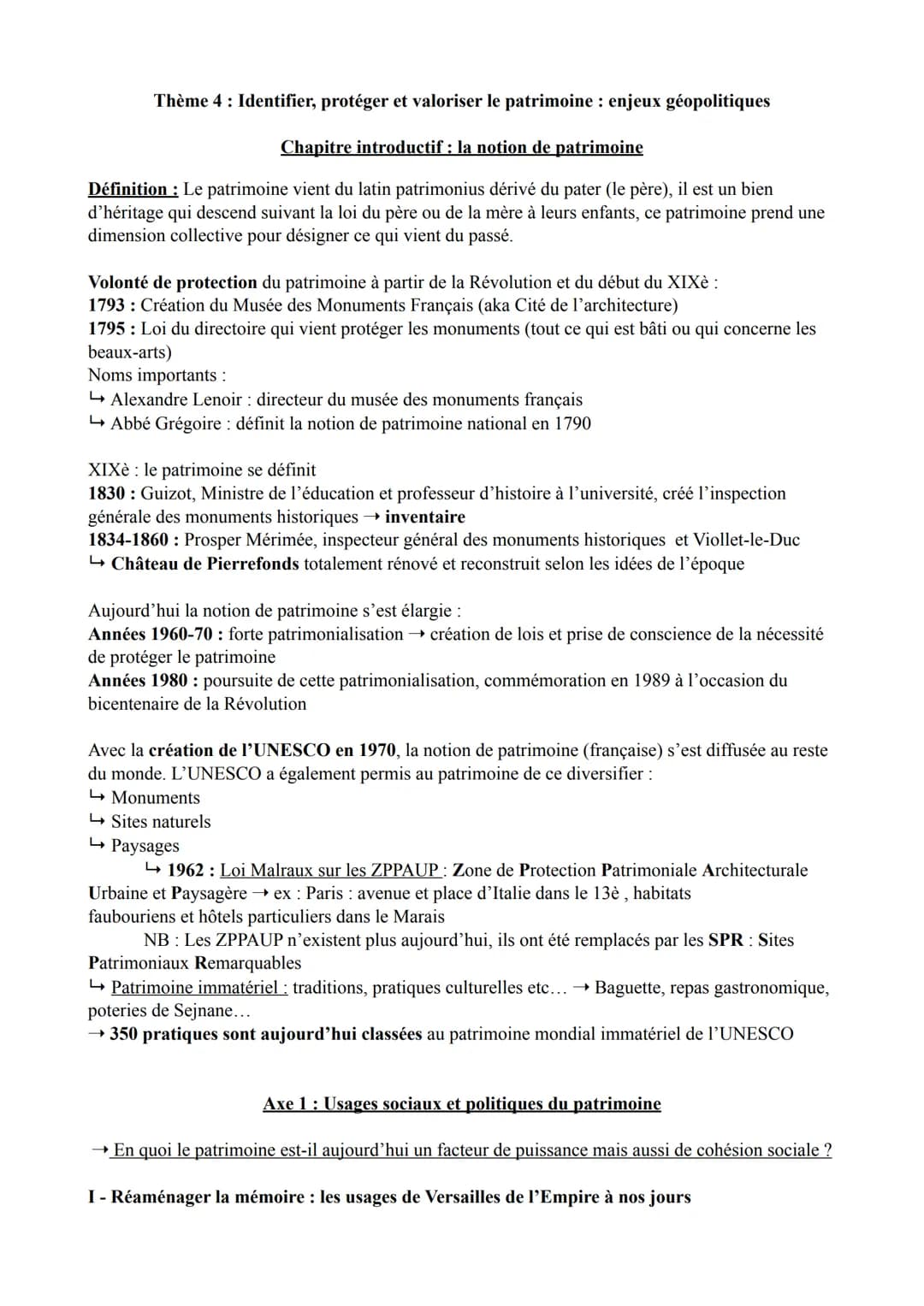 Thème 4 : Identifier, protéger et valoriser le patrimoine : enjeux géopolitiques
Chapitre introductif : la notion de patrimoine
Définition :