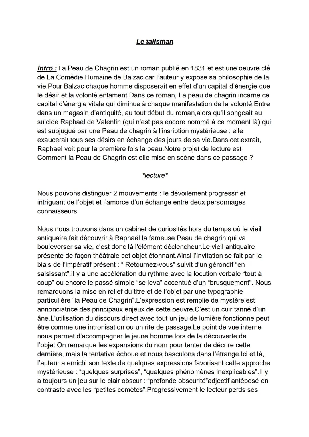 La Peau de chagrin analyse linéaire : chapitres, résumés et personnages