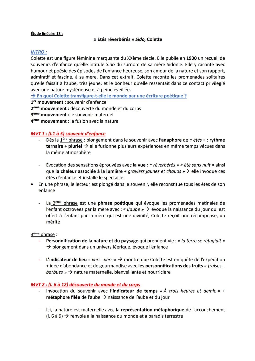 Colette : Analyse Linéaire de Sido et Les Vrilles de la Vigne
