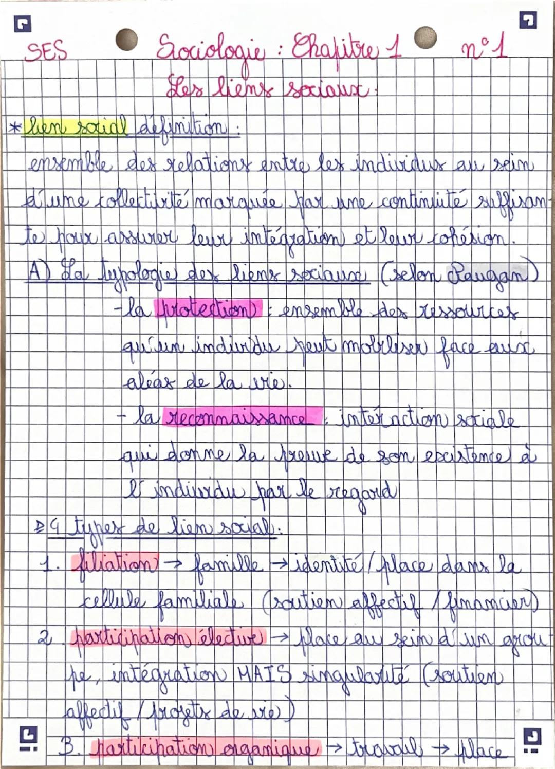 # Sociologie: Ehapitre 1 n°1

Les biens sociaux

* lien saial definition:

ensemble des relations entre les individus au sein

á une collect