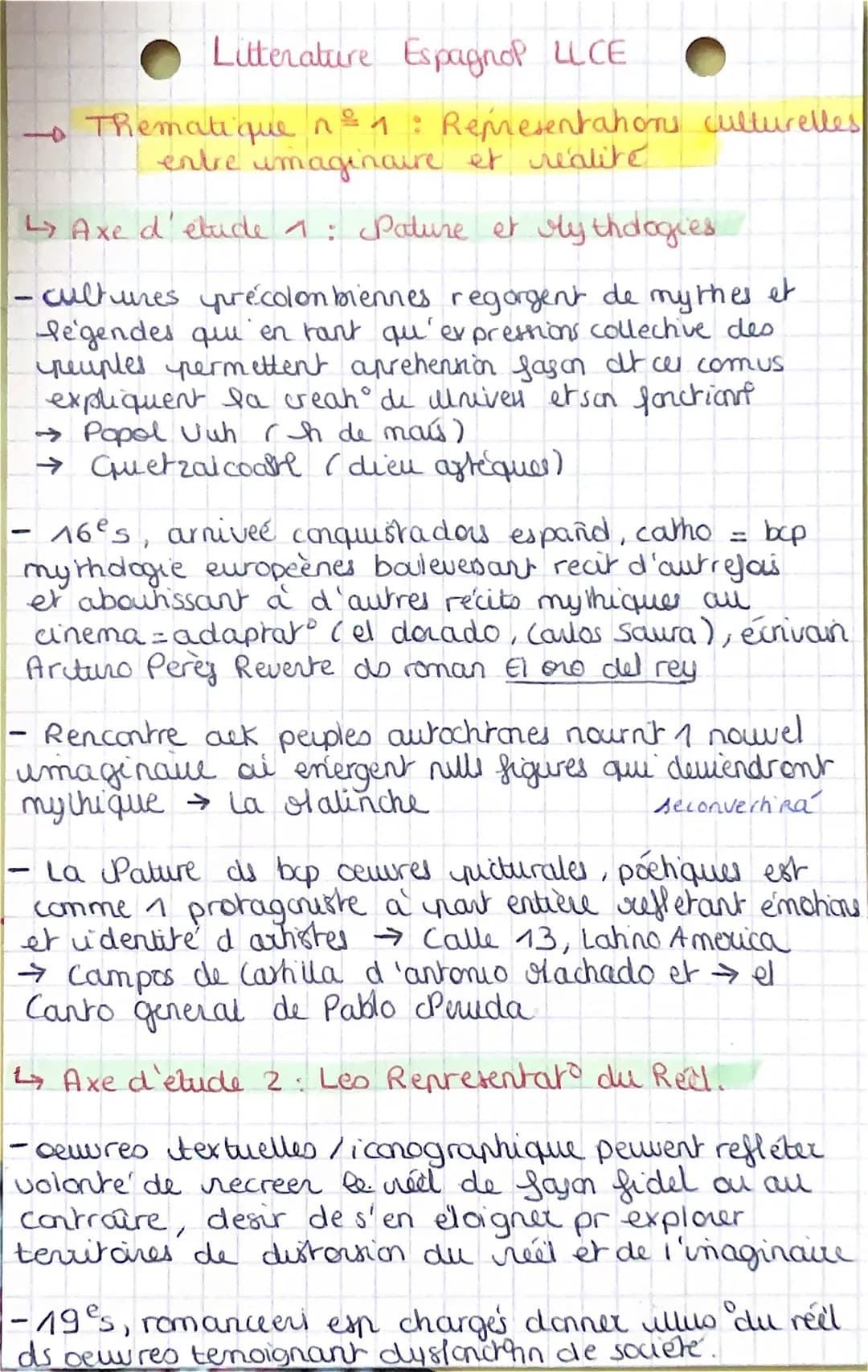 Litterature Espagnol LLCE
Thematique n°1 : Remesentations culturelles
entre imaginaire et réalité
Ly Axe d'étude 1: Pature et ly thologies.
