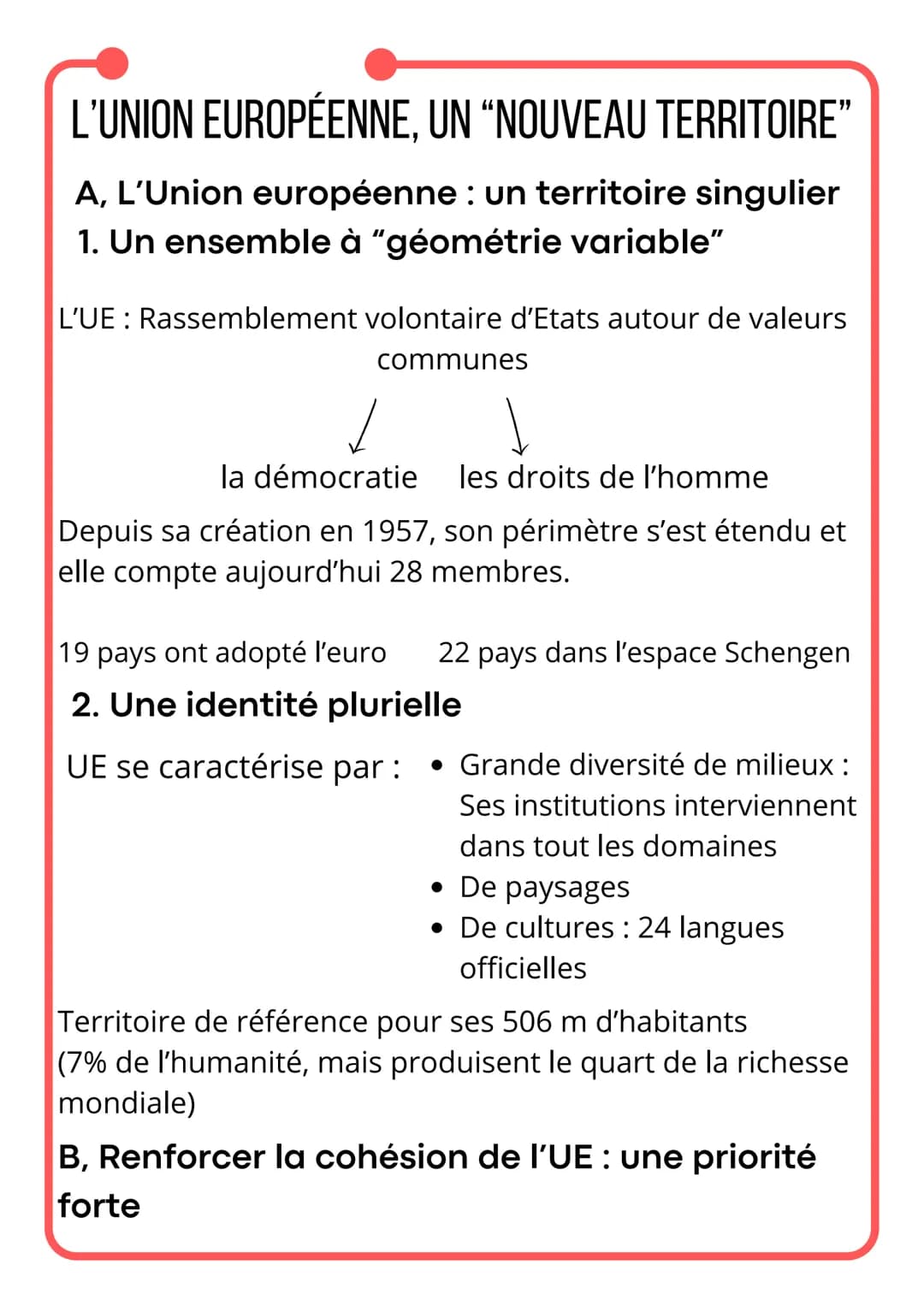 L'UNION EUROPÉENNE, UN "NOUVEAU TERRITOIRE"
A, L'Union européenne : un territoire singulier
1. Un ensemble à "géométrie variable"
L'UE: Rass