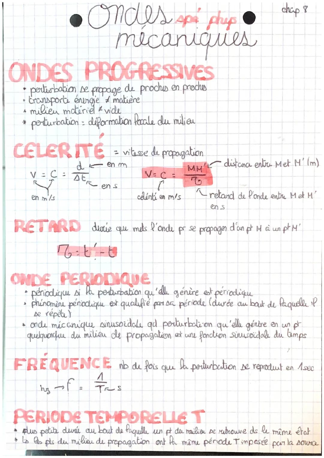 ONDES
PROGRESSIVES
• perturbation se propage de proches en proches
• transporte énergie matière
A
*
Ondes spá phys
mécaniques
milieu matérie