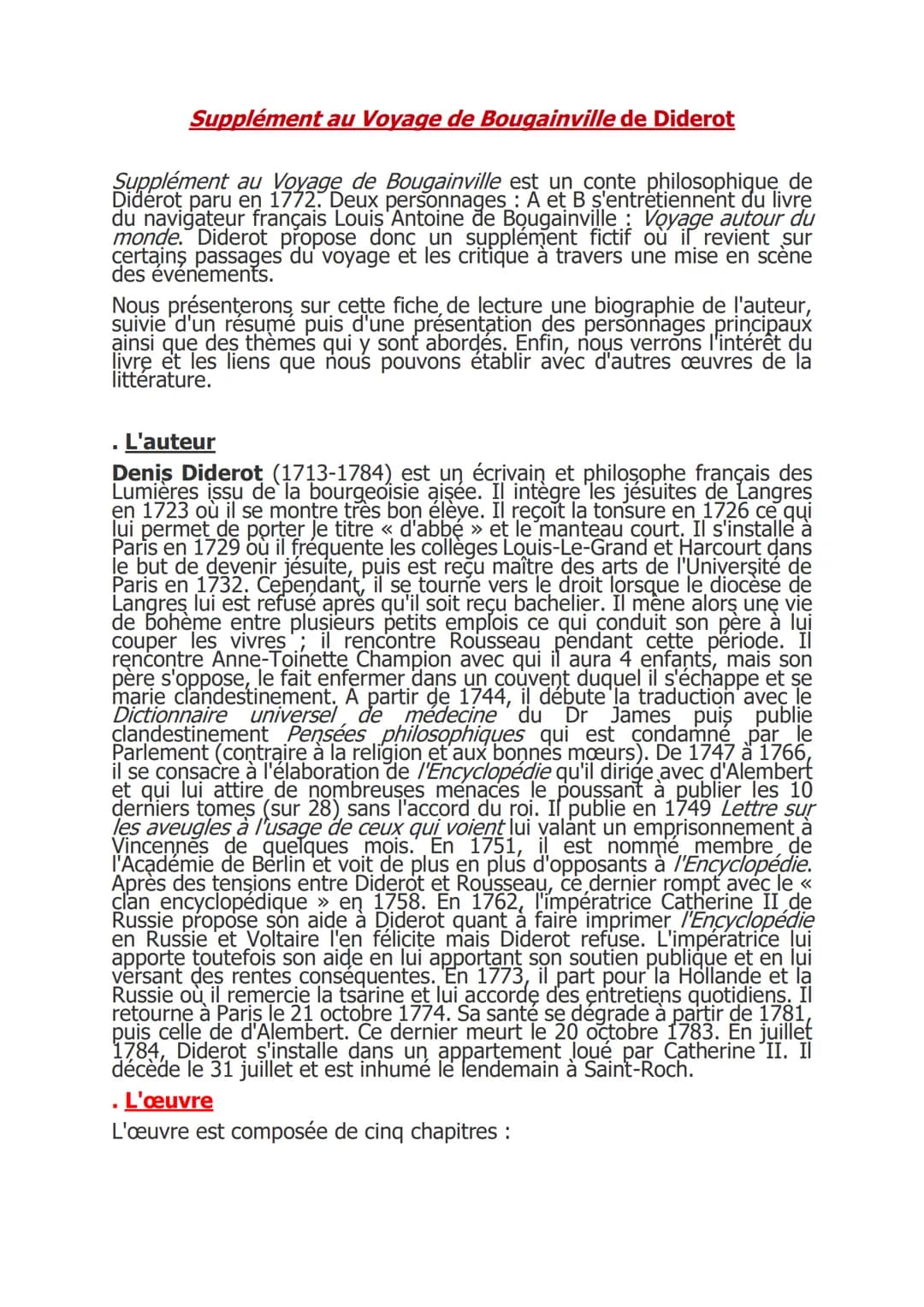 Supplément au Voyage de Bougainville de Diderot
Supplément au Voyage de Bougainville est un conte philosophique de
Diderot paru en 1772. Deu