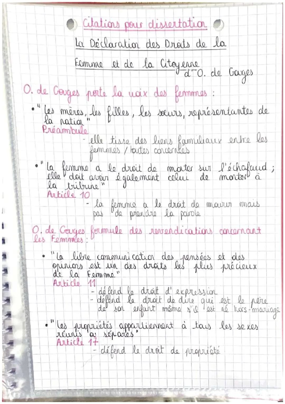 Citations pour Dissertation Olympe de Gouges - Déclaration des Droits de la Femme PDF