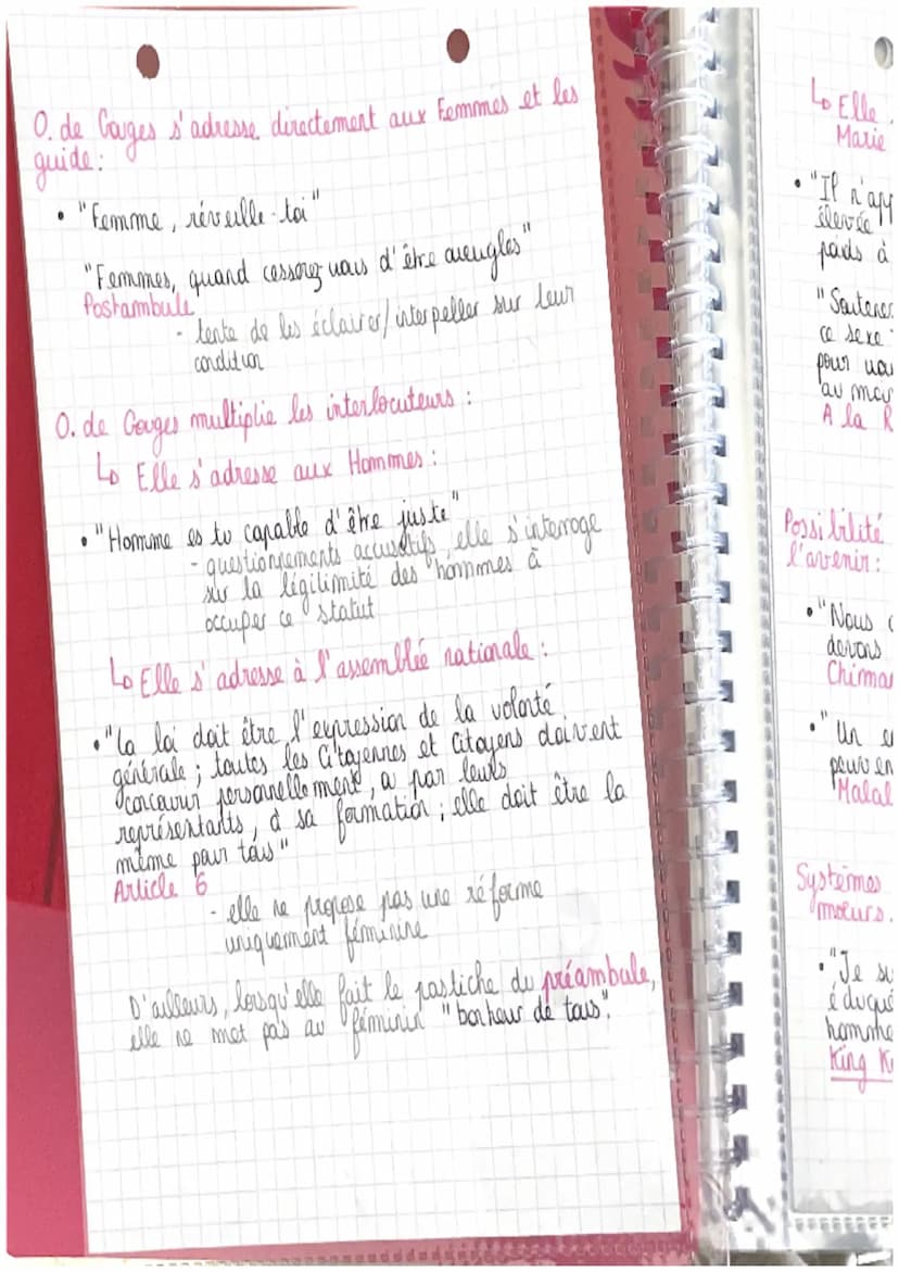Citations pour dissertation
La Déclaration des Droits de la
Femme et de la Citoyenne
d O. de Gauges
O. de Couges porte la noix des femmes :
