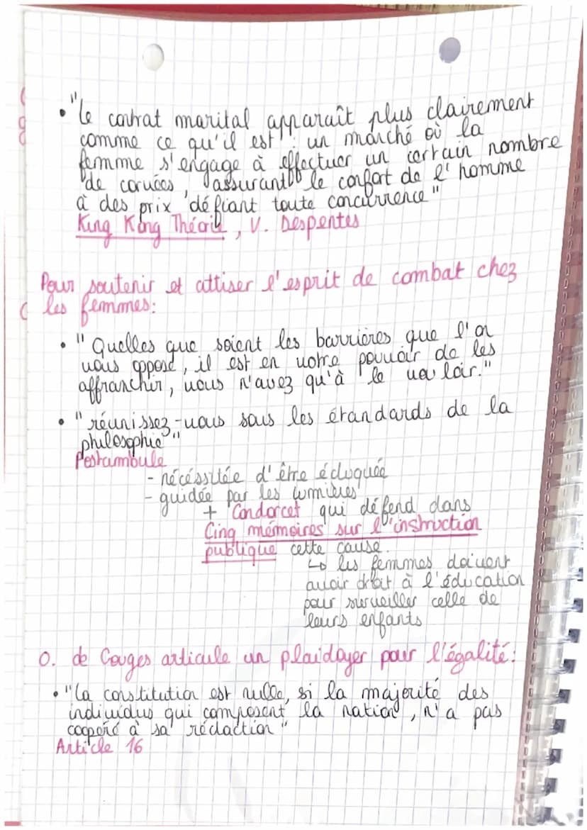 Citations pour dissertation
La Déclaration des Droits de la
Femme et de la Citoyenne
d O. de Gauges
O. de Couges porte la noix des femmes :

